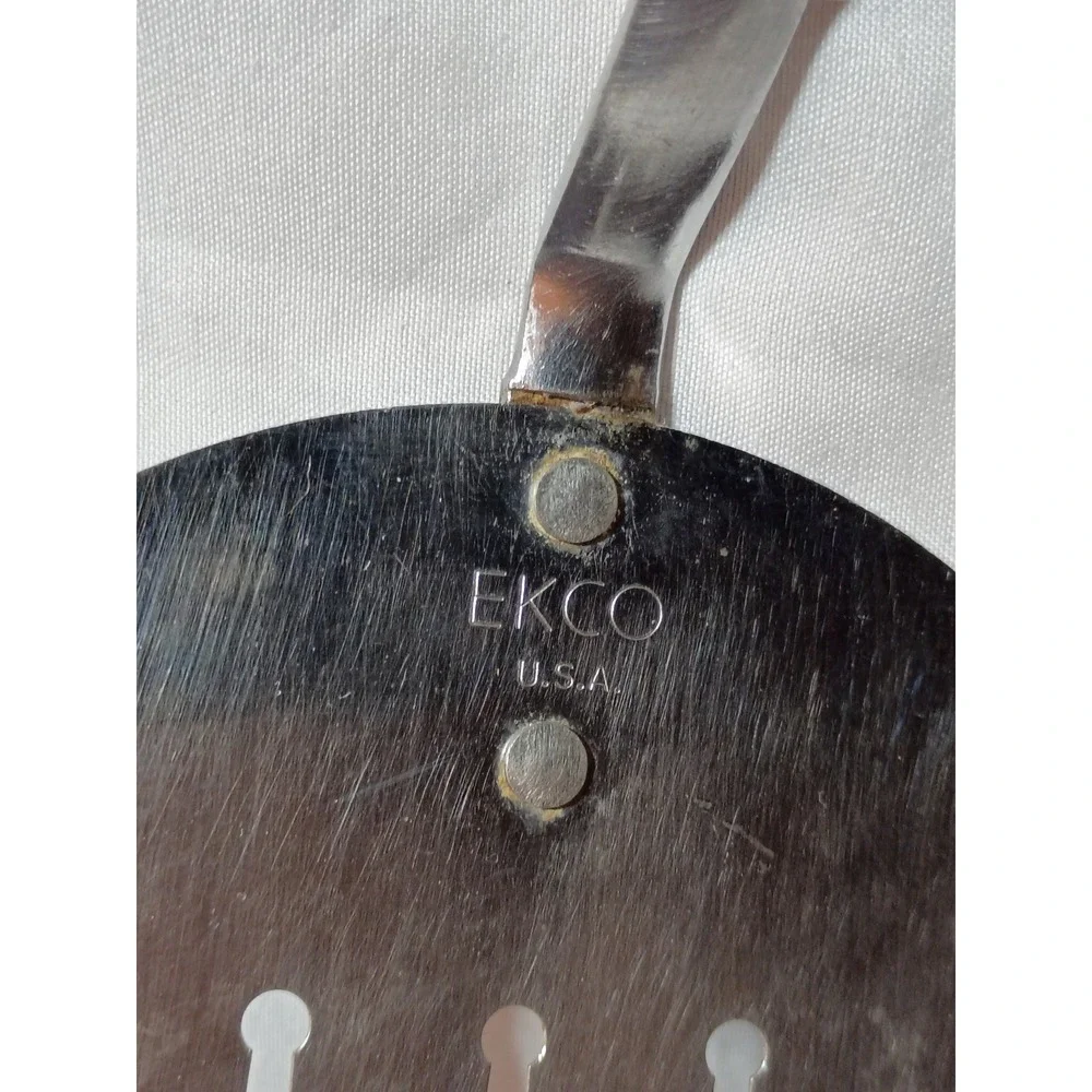 Vintage EKCO USA Slotted Spatula Turner Stainless Steel Black Handle 9.5 Inch
